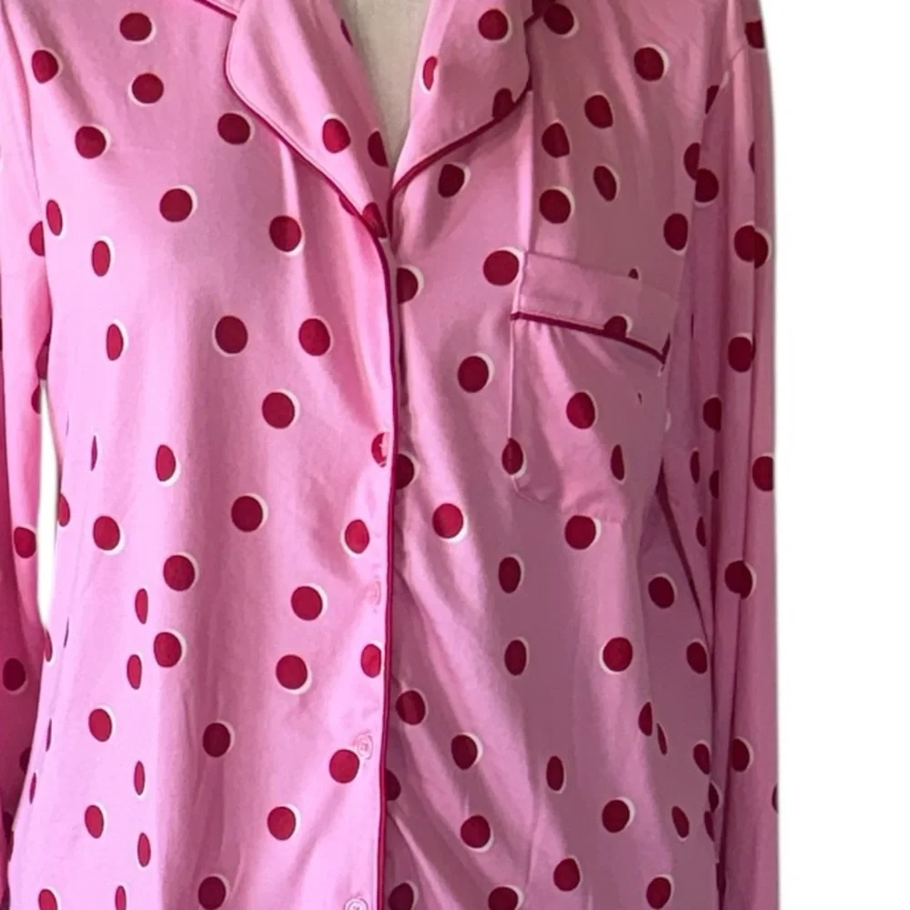 NWT Kate Spade Short Sleeve Notch Collar  Pajama 2PCS Set Pink Red Medium